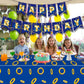 OUAOCZH 2Pcs Blue Gold Ring 108'' x 54 ''Tablecloth and Banner Disposable Rectangle Rings TableCover for Boys Girls Birthday Party Supplies