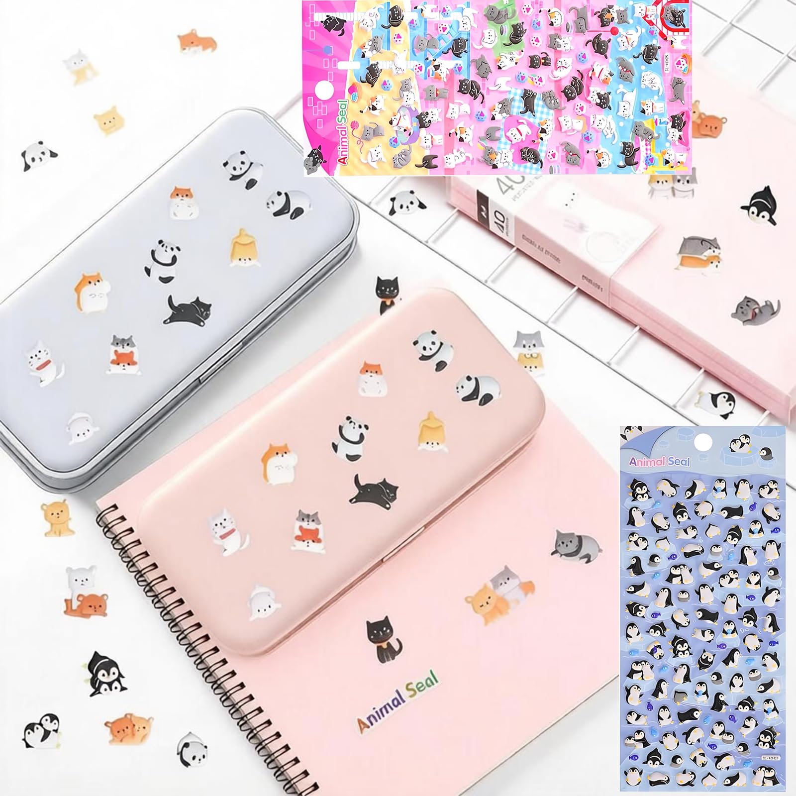 Puffy Animal Stickers Cute Mini 3D Penguin Puppy Panda Bear Stickers Fluffy Raised Stickers for Indoor Outdoor Decoration 6 Sheets Ideal for Laptops