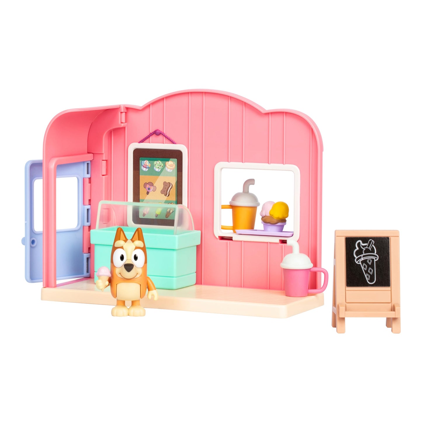 Bluey Ice Cream Shop Playset, Immersive Toy Ice Cream Set with Dessert-Themed Accessories and Articulated Bingo Figurine, Food Toys for Kids Ages 3+
