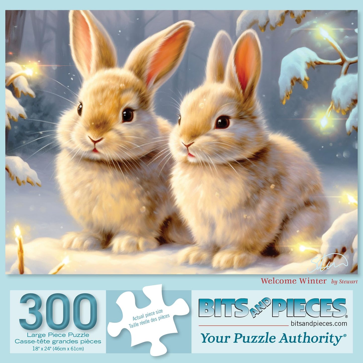 Bits and Pieces - 300 Piece Jigsaw Puzzle for Adults - 18" x 24" - Welcome Winter - 300 pc Large Pieces Snowy Bunnies Rabbits Jigsaw by Stewart