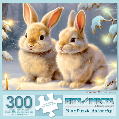Bits and Pieces - 300 Piece Jigsaw Puzzle for Adults - 18" x 24" - Welcome Winter - 300 pc Large Pieces Snowy Bunnies Rabbits Jigsaw by Stewart