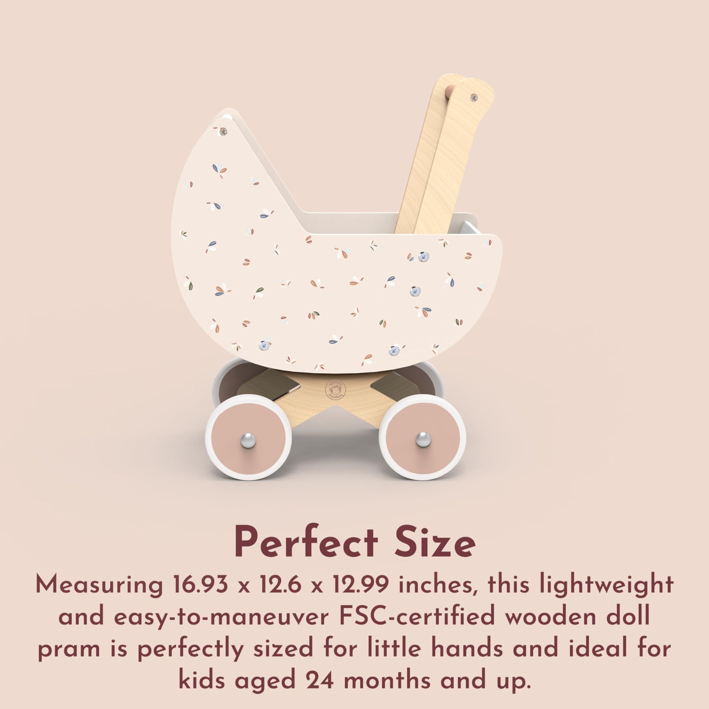 SPEEDY MONKEY Wooden Doll Stroller Pram Pretend Play Push Toy Toddlers