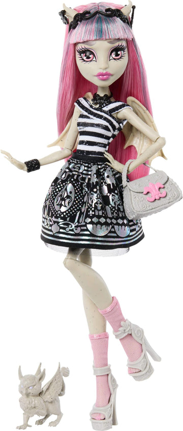 Monster High Boo-riginal Creeproduction Doll, Rochelle Goyle Collectible Reproduction with Doll Stand, Diary, and Pet Gargoyle Griffin Roux