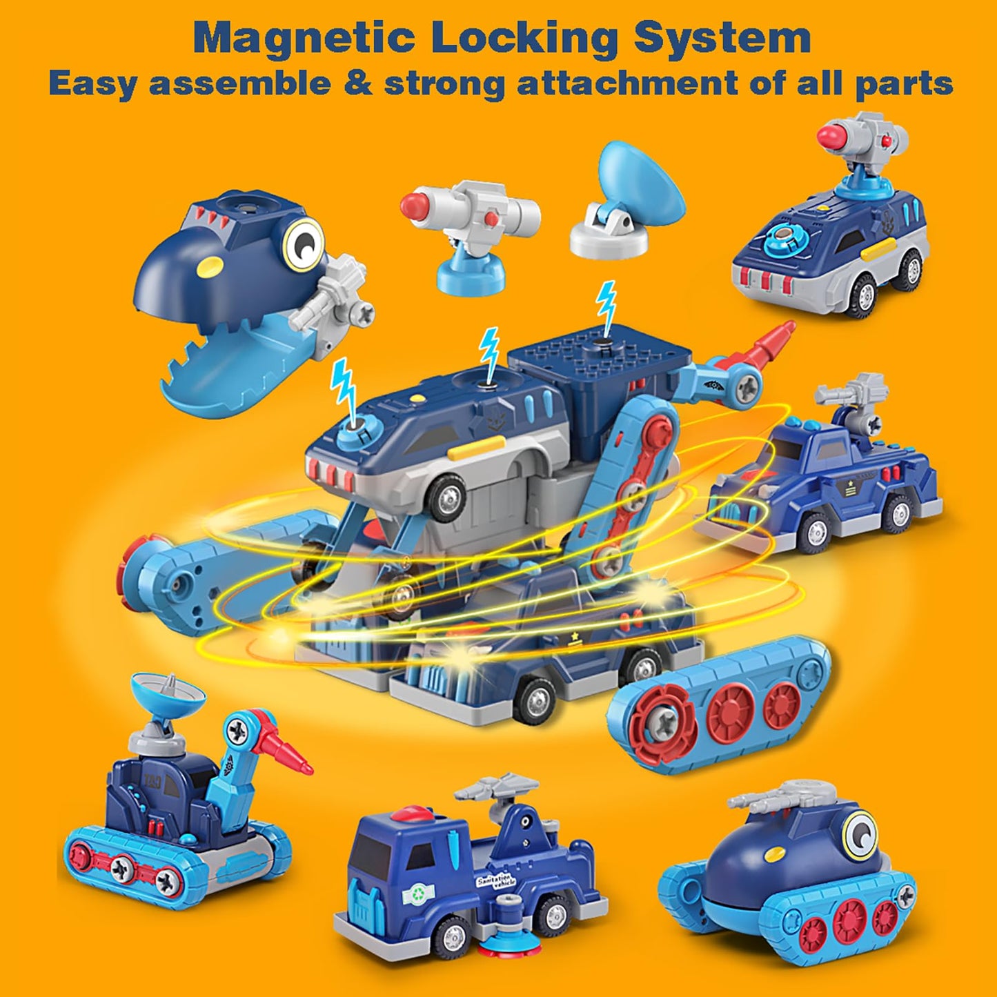 Take Apart Vehicle Magnetic Toy Transform Car Dinosaur Robot Building Tool