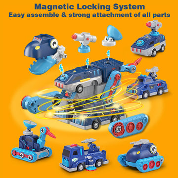 Take Apart Vehicle Magnetic Toy Transform Car Dinosaur Robot Building Tool