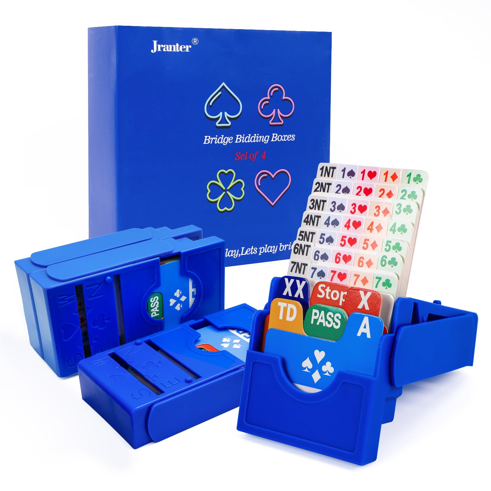 Jranter Bridge Bidding Boxes- Set of 4 Premium Bridge Kit Bidding Device in Tournment Texas Holdem, Blue Paper Cards