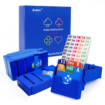 Jranter Bridge Bidding Boxes- Set of 4 Premium Bridge Kit Bidding Device in Tournment Texas Holdem, Blue Paper Cards
