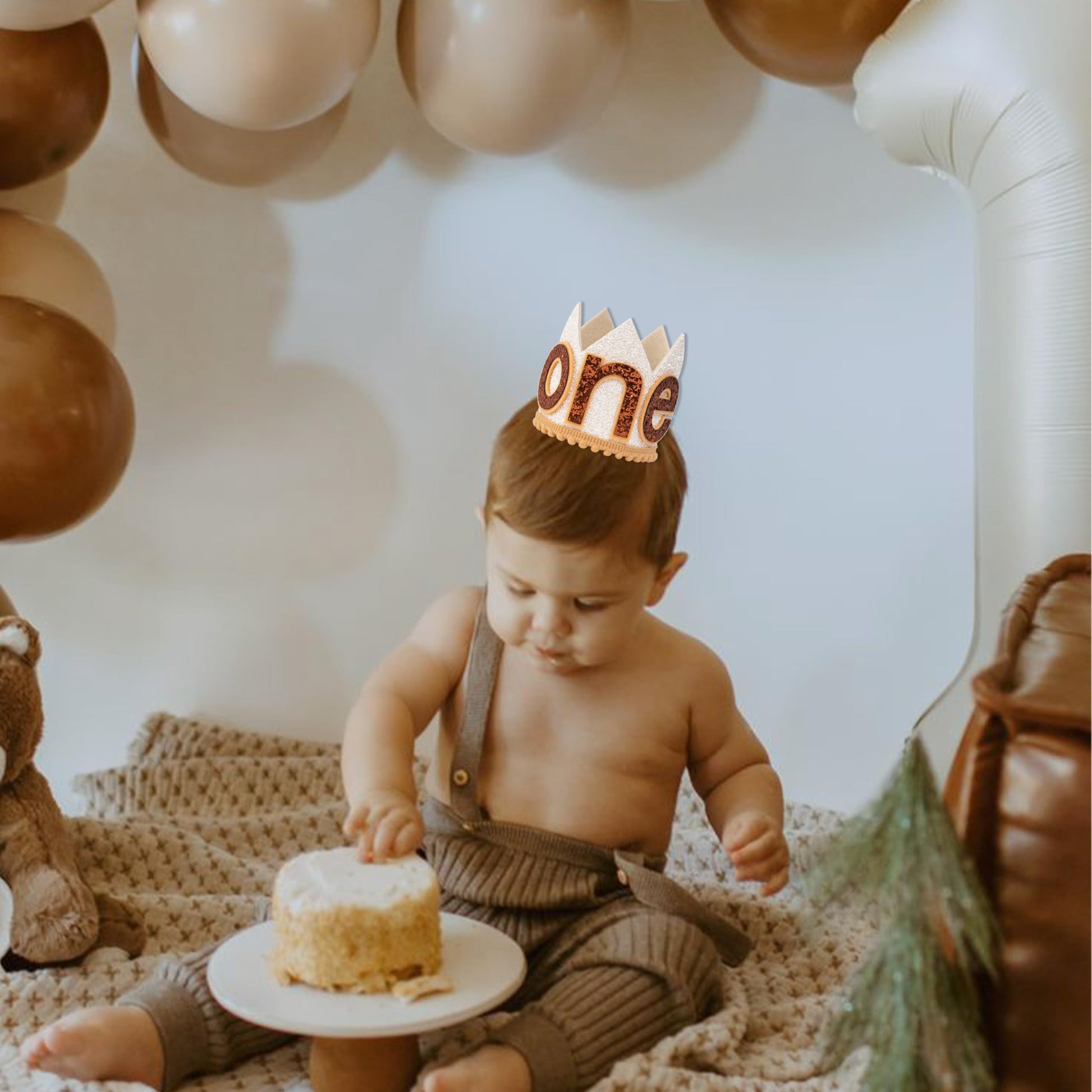 LINZYING White Glitter First Birthday Crown