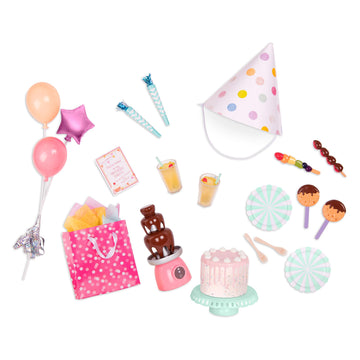 Our Generation - Sweet Celebration Birthday Set - 18-Inch Doll Party Accessories - Birthday Cake & Balloons - Pretend Food & Supplies - Imaginative