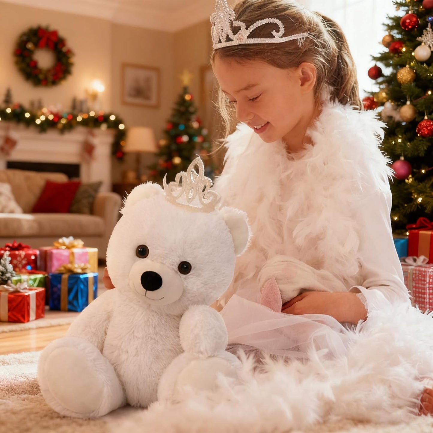 Tezituor White Teddy Bear Stuffed Animal, Cute 18 inch Big Stuffed Teddy Bear Plush Toy, Soft Teddy Bear Plush Birthday Party Gift for Boys Girls