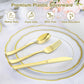 Dealusy 200 Count Heavy Duty Gold Plastic Silverware, 100 Forks, 50 Spoons, 50 Knives, BPA-Free, Heat Resistant, Disposable Plastic Utensils Set