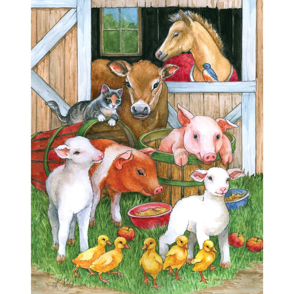 Bits and Pieces - Large 200 Piece Jigsaw Puzzle for Adults - Barnyard Buddies - Farm Animals Sheep Pigs Horses Jigsaw Puzzle by Lorraine Ryan