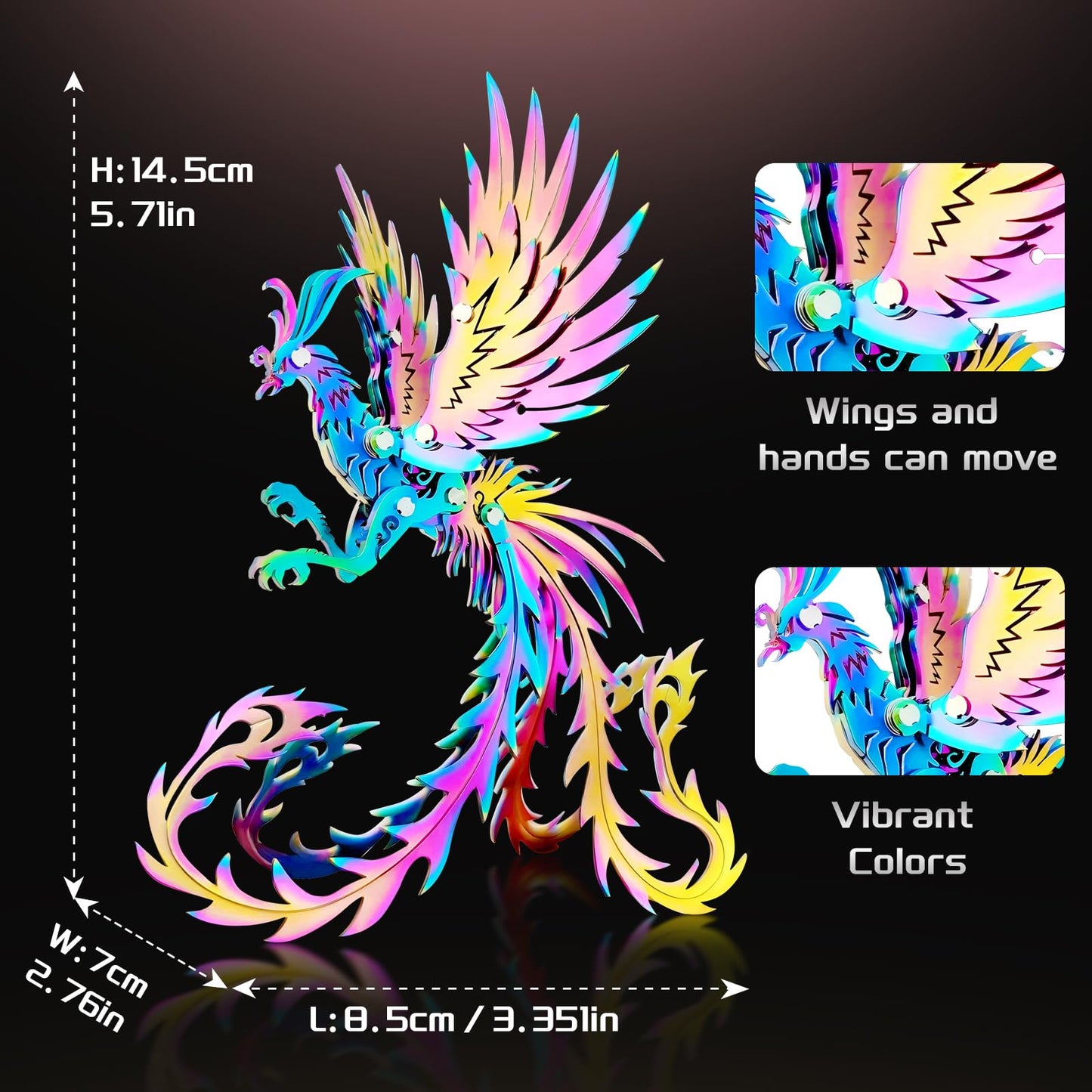 3D Metal Model Kits, Mechanical Undead Bird Seven Colors 3D Metal Puzzle,Steel Mythology Animal Series DIY Brain Teasers Simple 3D Puzzles Home Decor