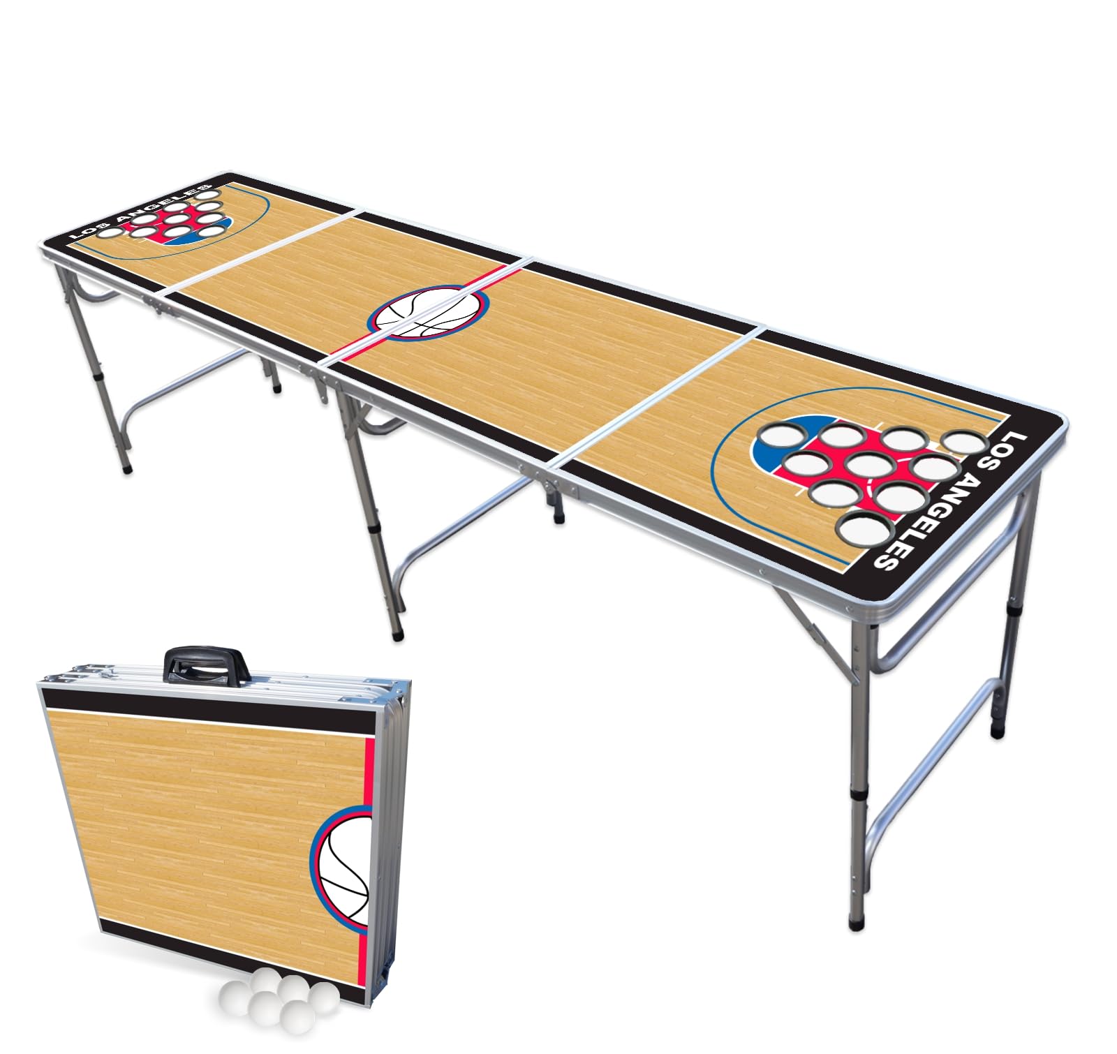 8-Foot Professional Beer Pong Table w/Cup Holes - Los Angeles Basketball Court