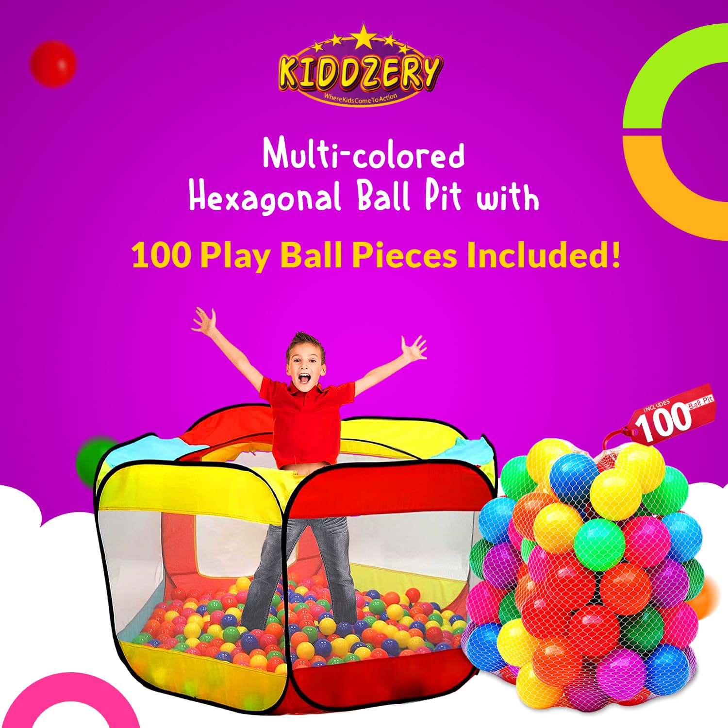 Kids Ball Pit Pop Up Large Tent for Toddlers - Indoor & Outdoor Gift Toys for Infants Girls & Boys, Baby Playpen with Zippered Storage Bag, 100