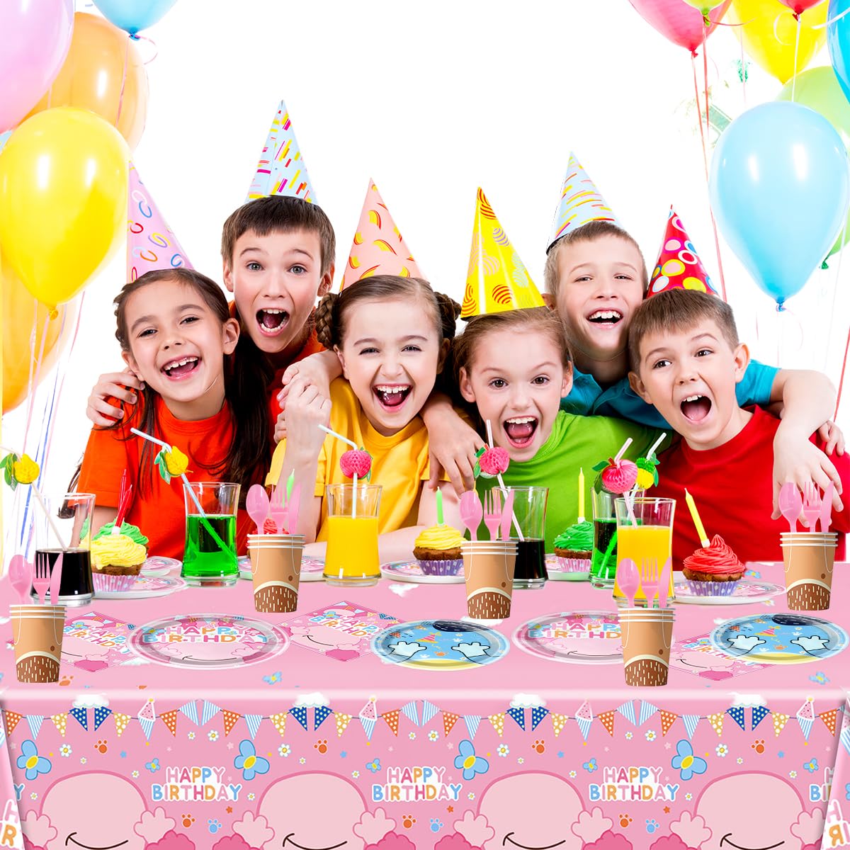 81Pcs Pink Dog Birthday Party Tableware Set Cute Dog Party Decoration Pink Cartoon Birthday Party Supplies