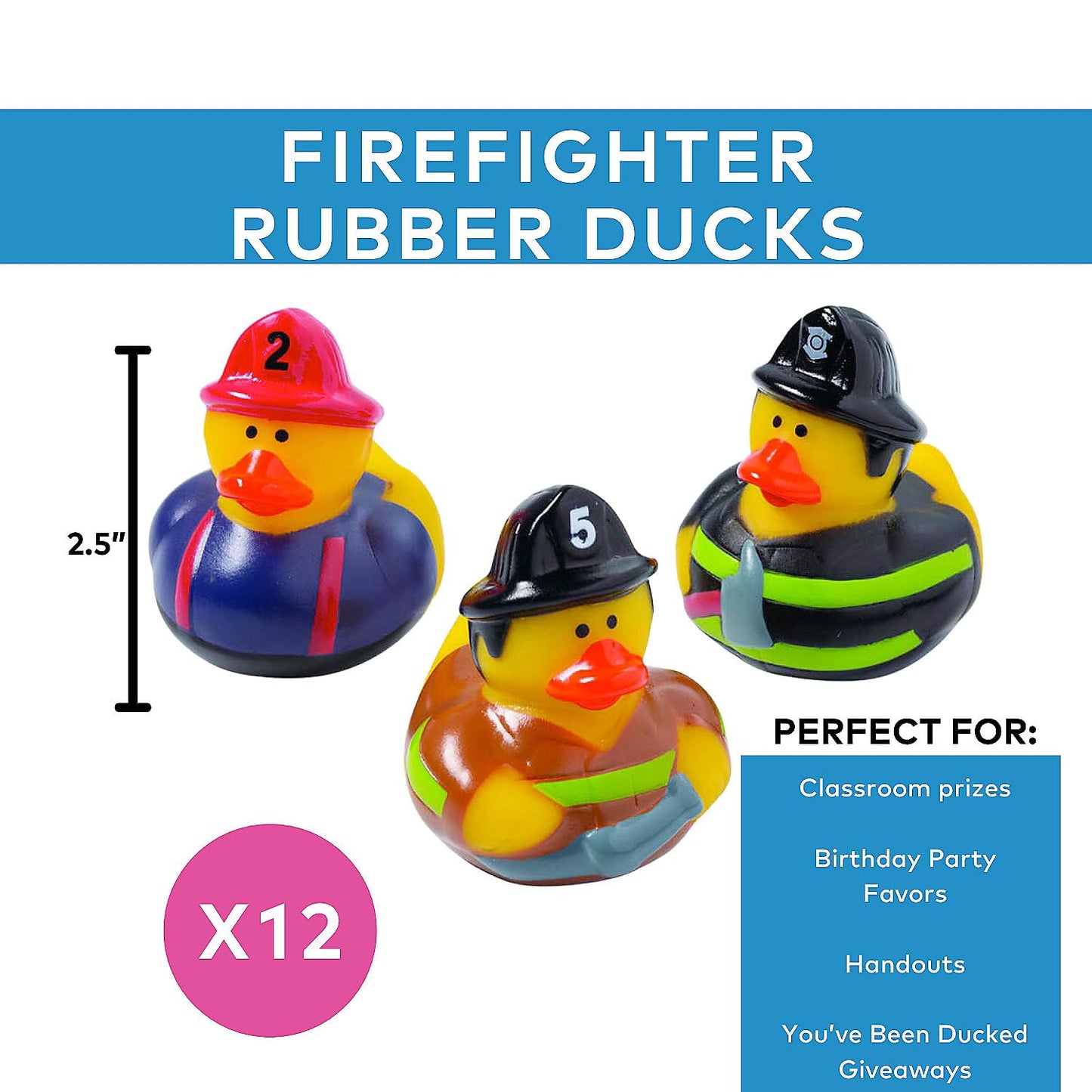 Fun Express Firefighter Rubber Duckies Fire Party Favors and Supplies (Set of 12 Ducks)