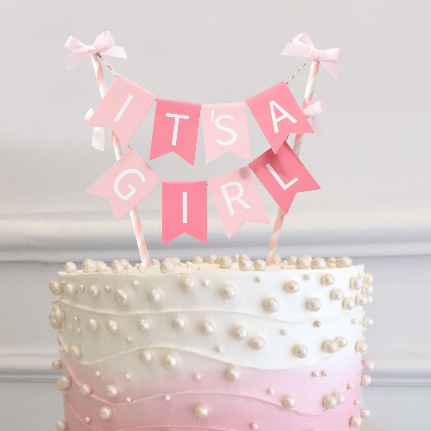 It Is a Girl Cake Topper - Gender Reveal Party Decoration, Pink It’ s a Girl Paper Straw CakeTopper, Baby Shower Cake Topper, BabyGirl Baby Shower