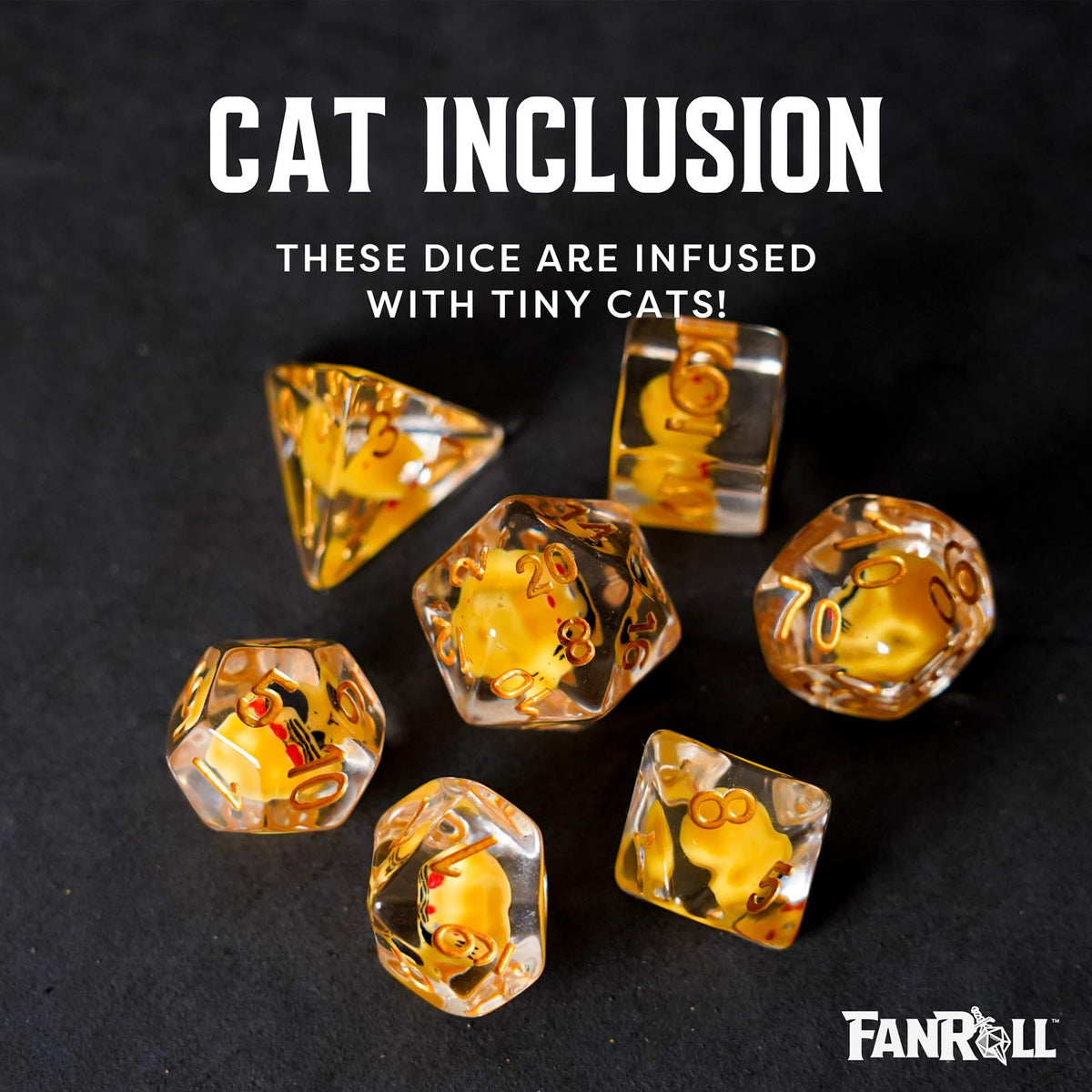 FanRoll 16mm Resin Poly DND Dice Set: Cat Dice, Role Playing Game Dice for Dungeons and Dragons