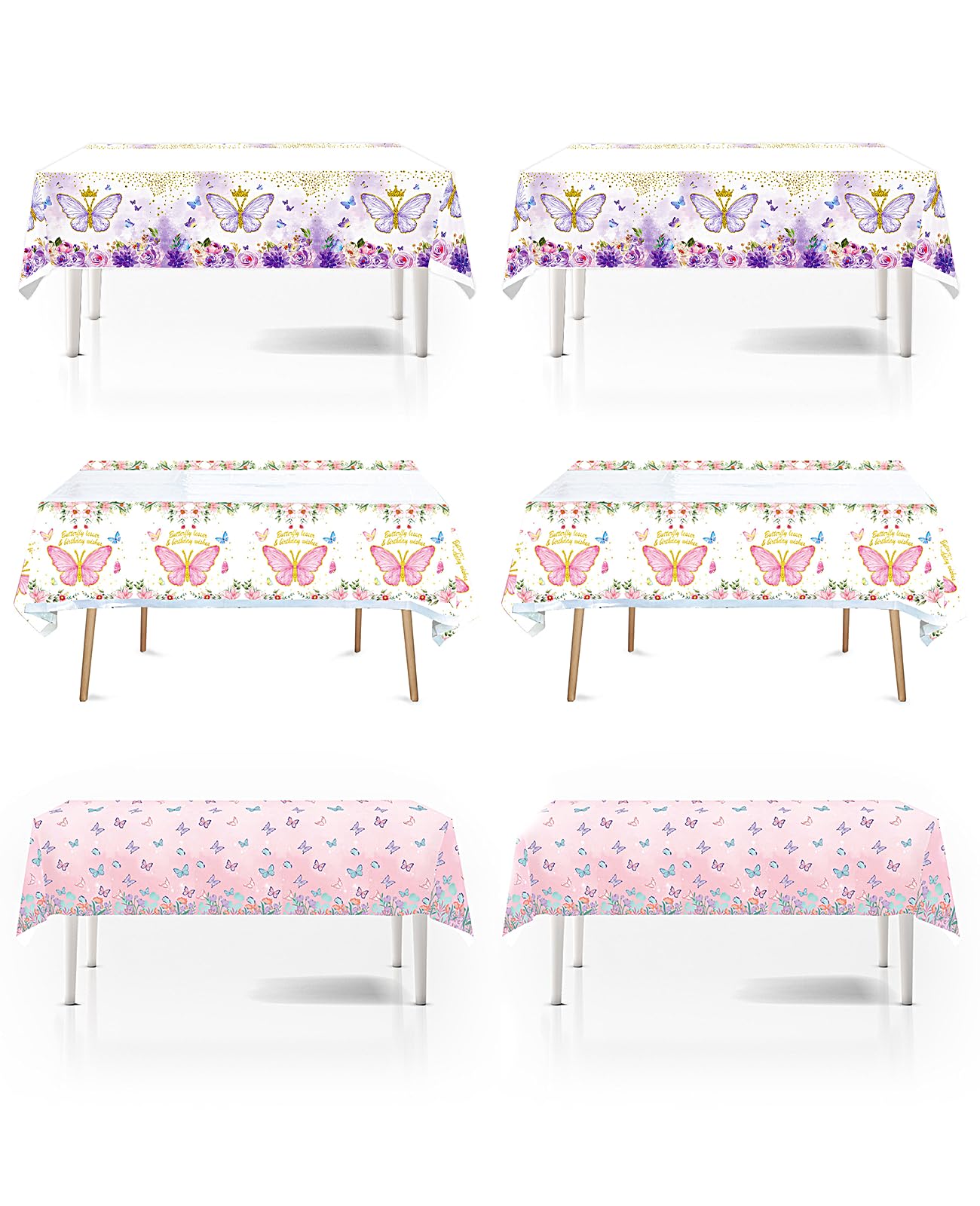 DAWZMR 6PCS Butterfly Tablecloth, Butterfly Birthday Party Decorations, Disposable Plastic Table Covers Supplies, 70.8 X 42.5 Inche