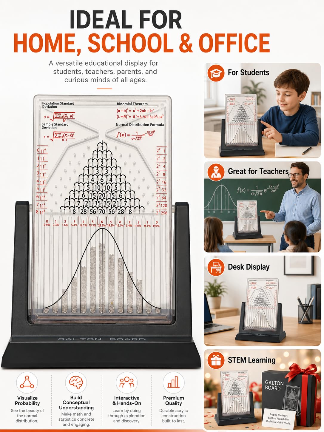 Galton Board | Probability & Statistics STEM Learning Kit for Physics Classrooms | Hands-On Math Teaching Aid with 2800 Steel Beads | Teacher