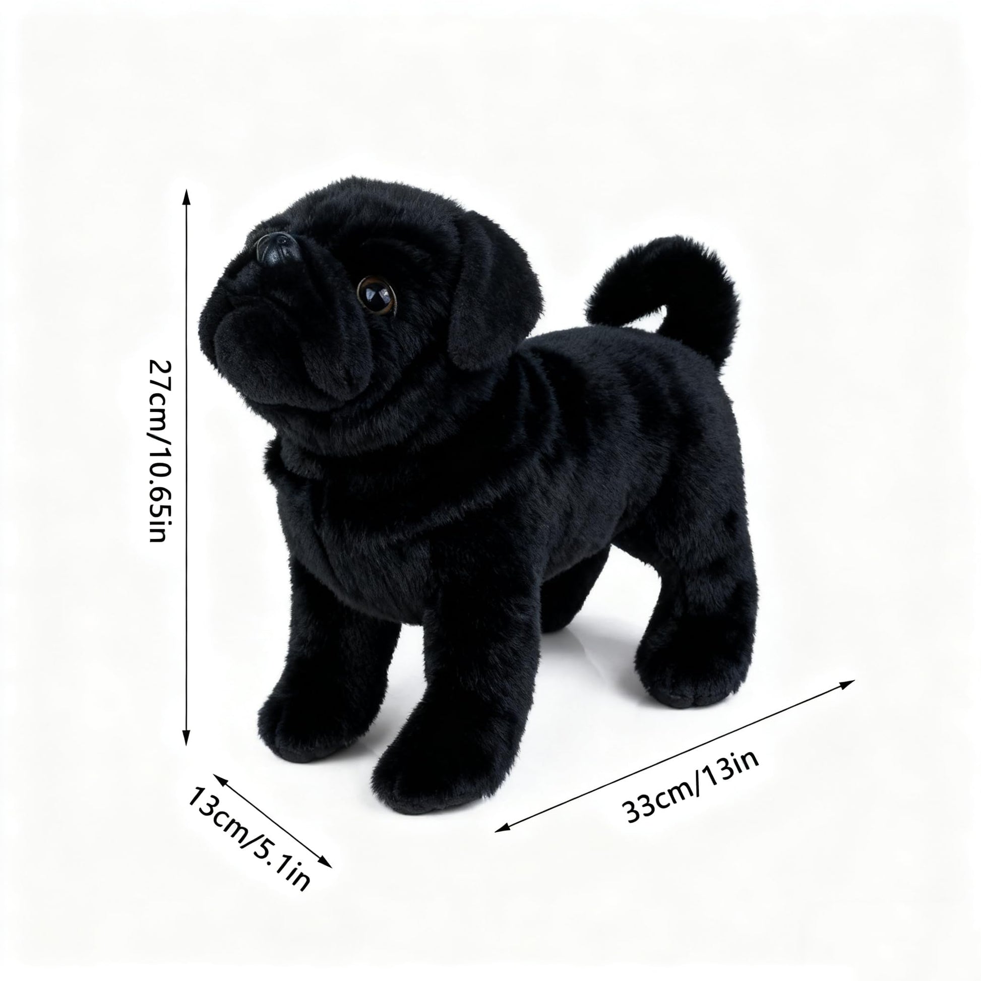 TUKVESZE Black Pug Dog Stuffed Animal, 12 inch Pug Dog Plush Toy Lifelike Dog Stuffed Animals for Girls and Boys Birthday Day, New Year (Black)