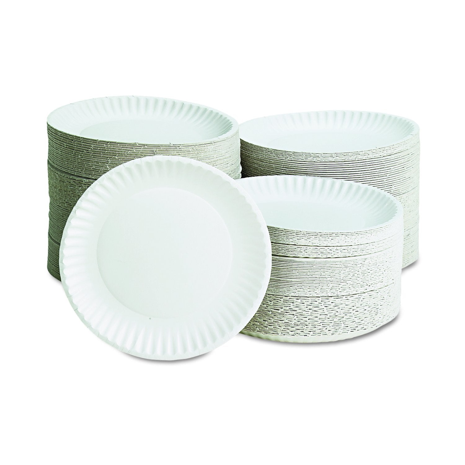 AJM Packaging PP9GREWH 9" White Paper Plates Green Label (10 Packs of 100)
