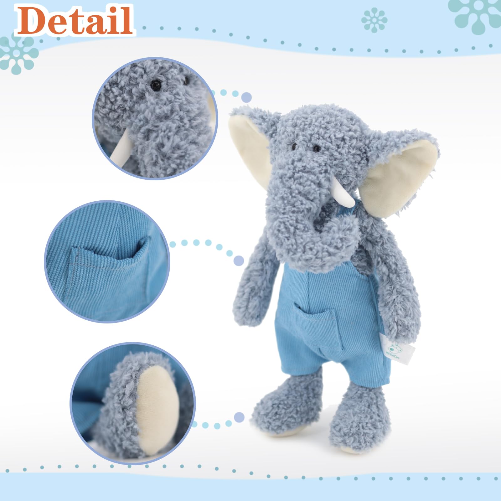 MR ViviCare 16" Soft Blue Elephant Stuffed Animals for Boys and Girls,Cuddly Knitted Dressed Stuffed Elephant Plush Toys for Newborn Babies