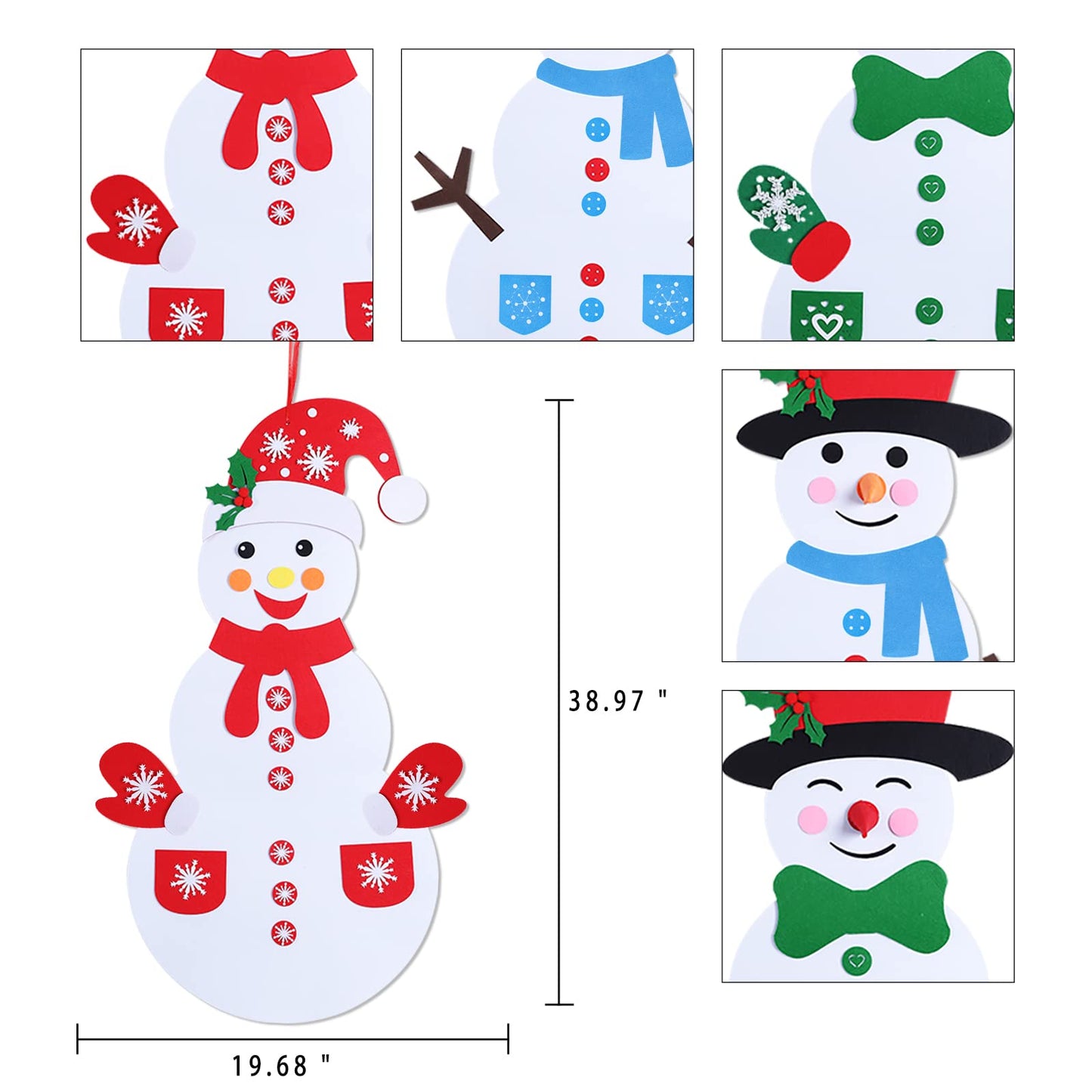 Max Fun Diy Felt Christmas Snowman Games Set with 58Pcs Crafts kit Wall Hanging Xmas Gifts for Christmas Winter Holiday Party Decorations (Snowman)