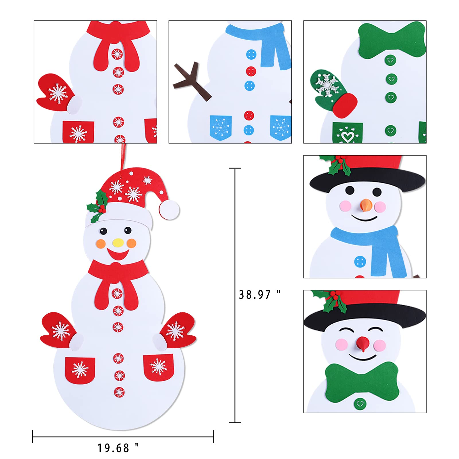 Max Fun Diy Felt Christmas Snowman Games Set with 58Pcs Crafts kit Wall Hanging Xmas Gifts for Christmas Winter Holiday Party Decorations (Snowman)