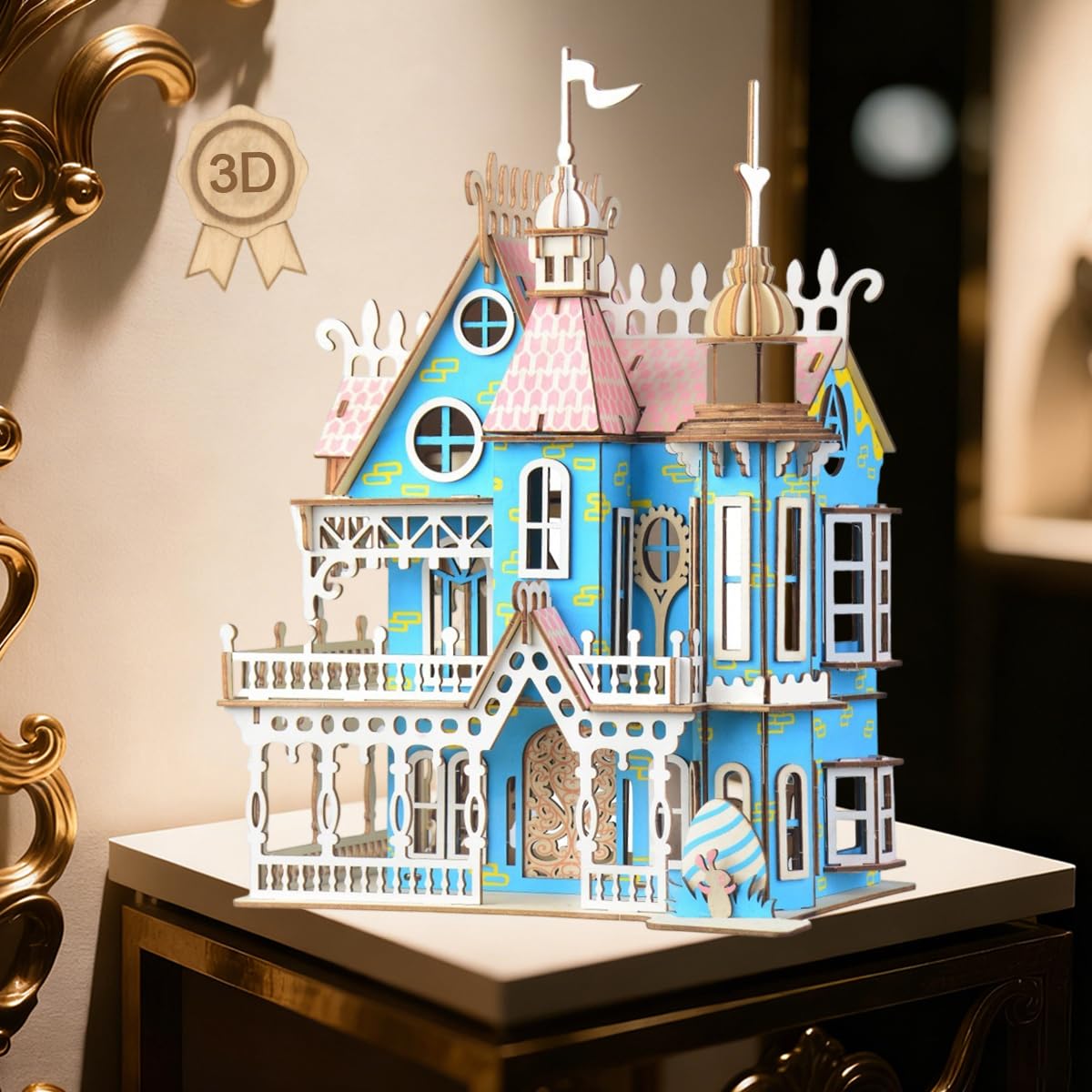 3D Wooden Puzzle Laser Engraving DIY Assembly Craft Kit for Teens and Adults, Exquisite Mechanical 3-D Villa Model for Self-Assembly