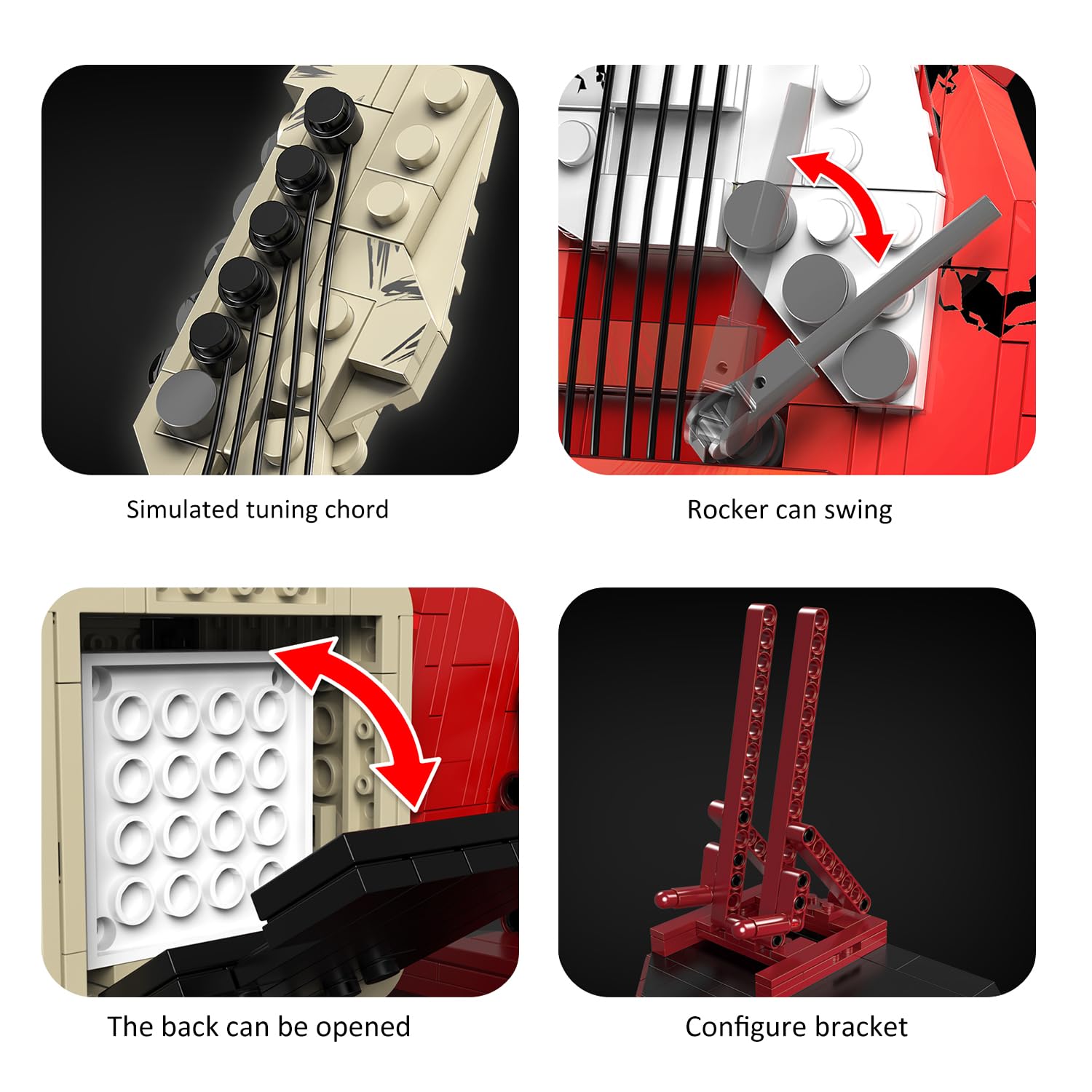 XYDongtong Guitar Music Interactive Building Set for Music Lovers, DIY Guitar Model Toy Compatible with Lego?Reverb Amplifier & Authentic Accessories