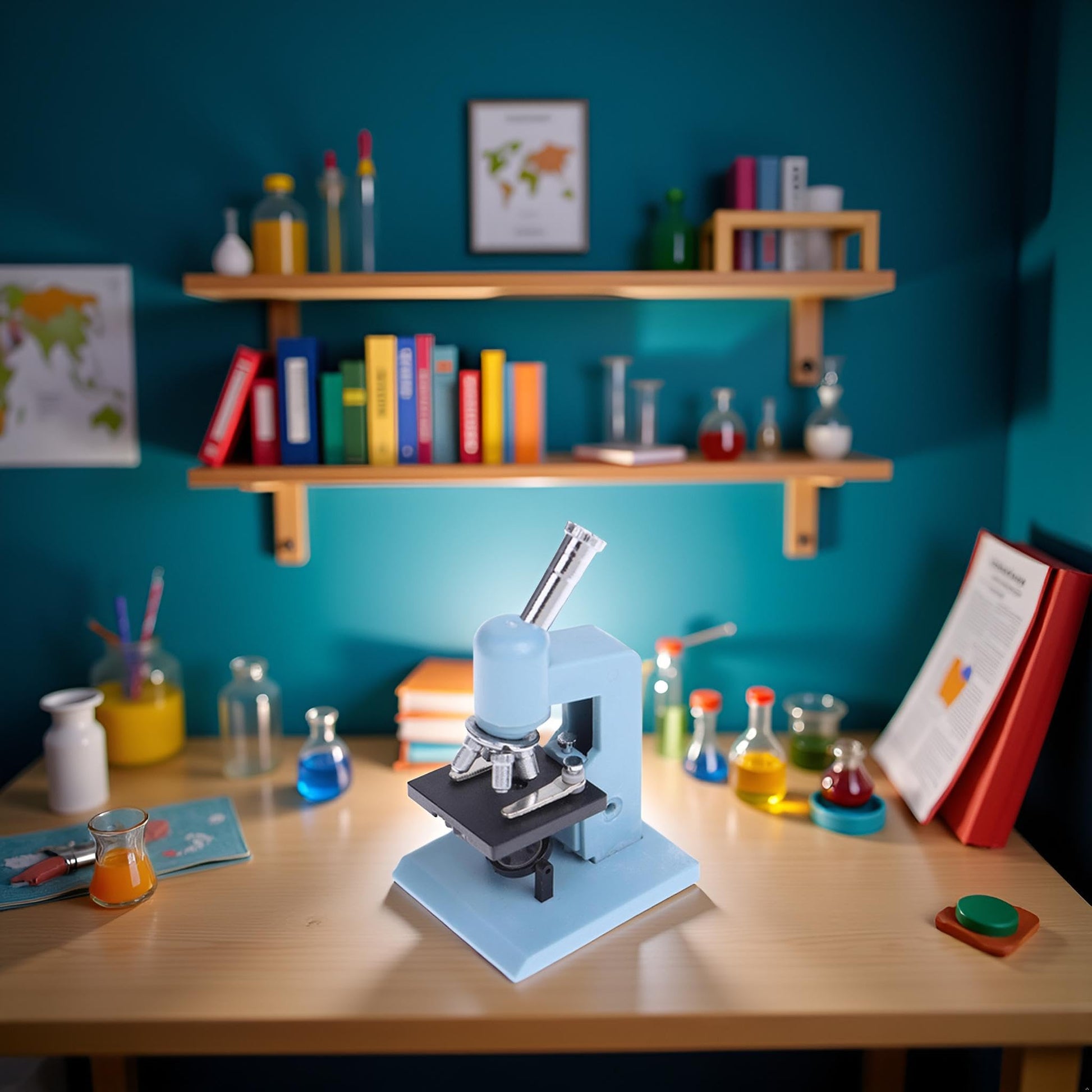 1pc Blue Dollhouse Miniature Microscope, Plastic Dollhouse Mini Laboratory Tool for Dollhouse Science STEM Scene, DIY Doll House Kit for 1:12 Scale