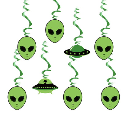 Swirls & Cutouts Green Alien Theme Hanging Swirl Decorations UFO Theme Ceiling Whirl Streamer Hanging Cutouts Alien Invasion for Birthday Party
