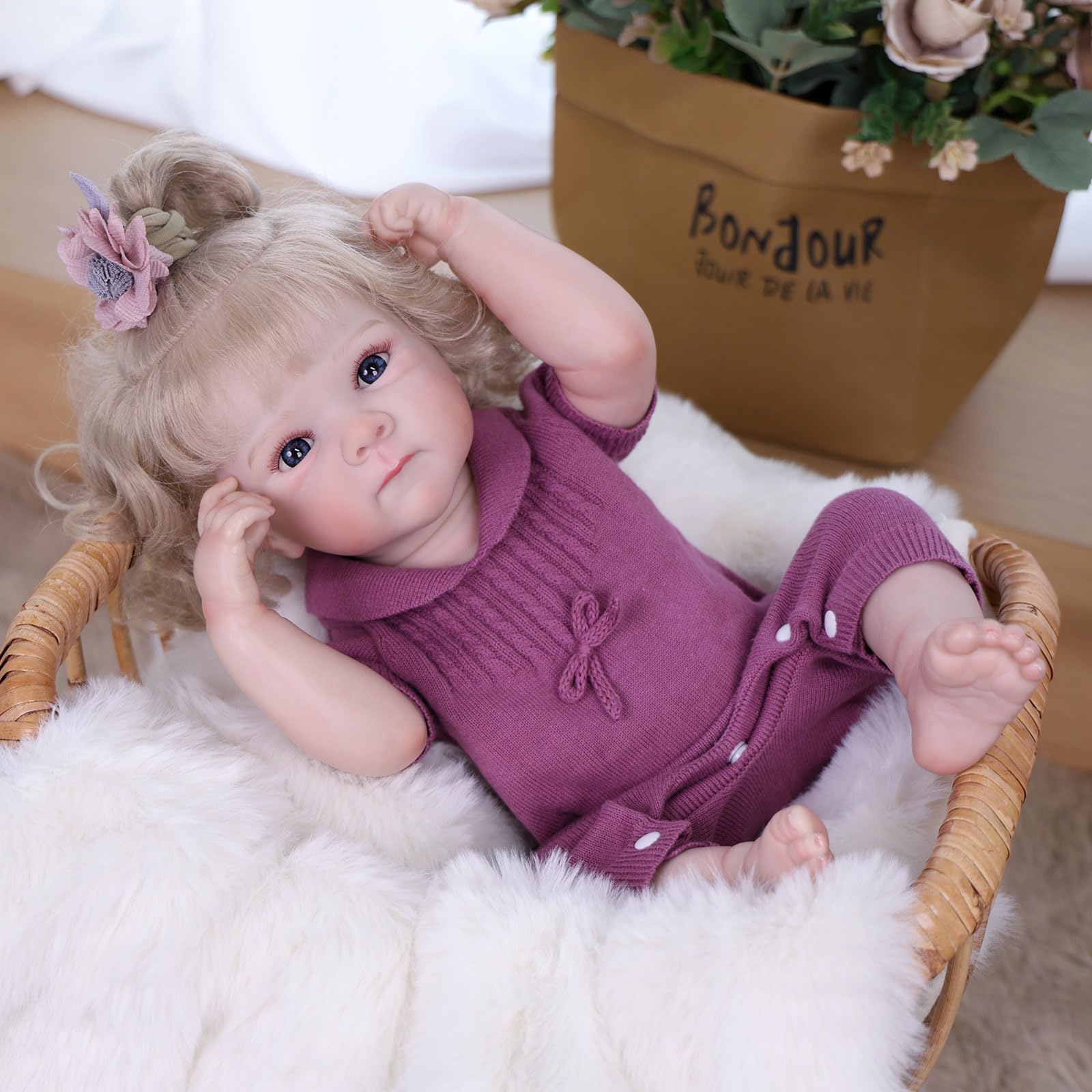 Tookyhill Baby Doll, 18 Inch Realistic Reborn Baby Doll, Weighted Soft Vinyl Body, Poseable Lifelike Newborn Doll with Outfit & Bear Toy Accessory