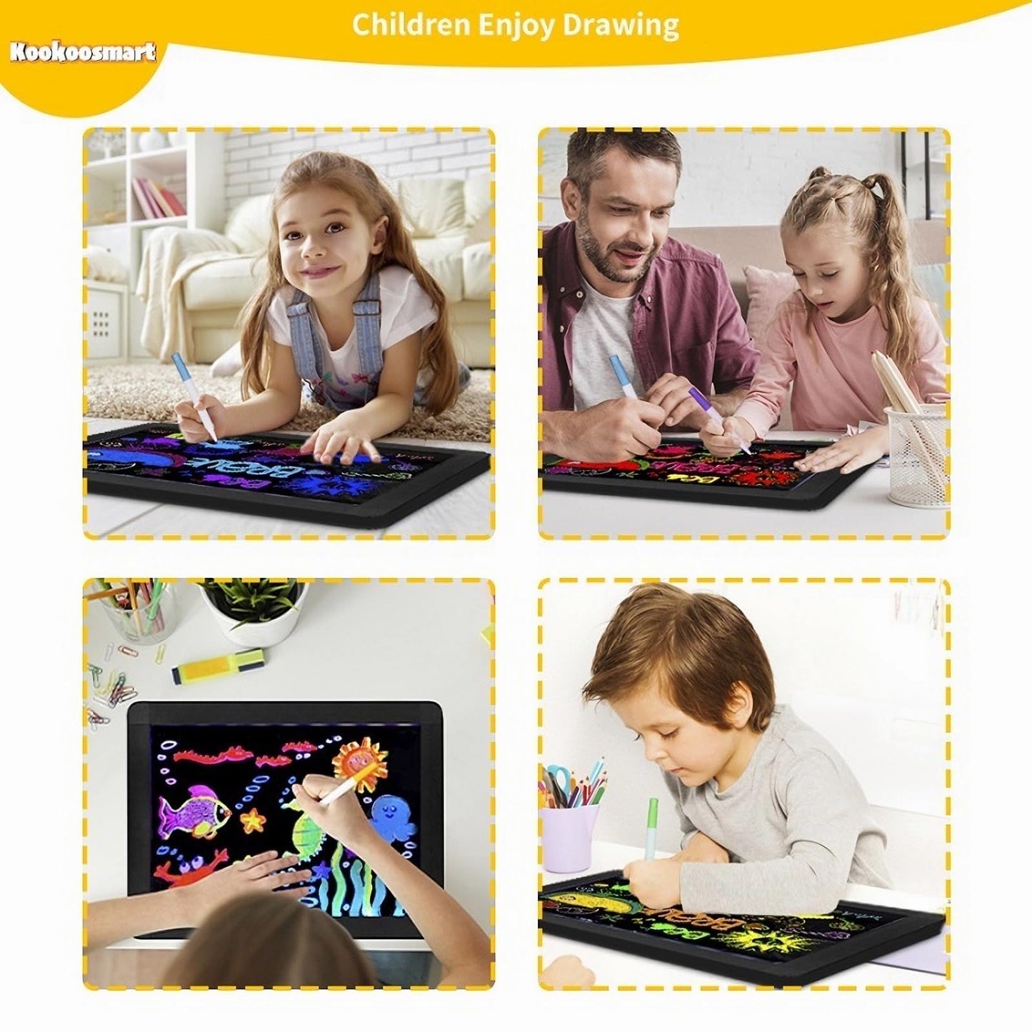 Kookoosmart LED Writing Message Board, Neon Glow Drawing Board, Light Up Flashing Box Message, Erasable Board Arts and Acrylic Kids Crafts Doodle,