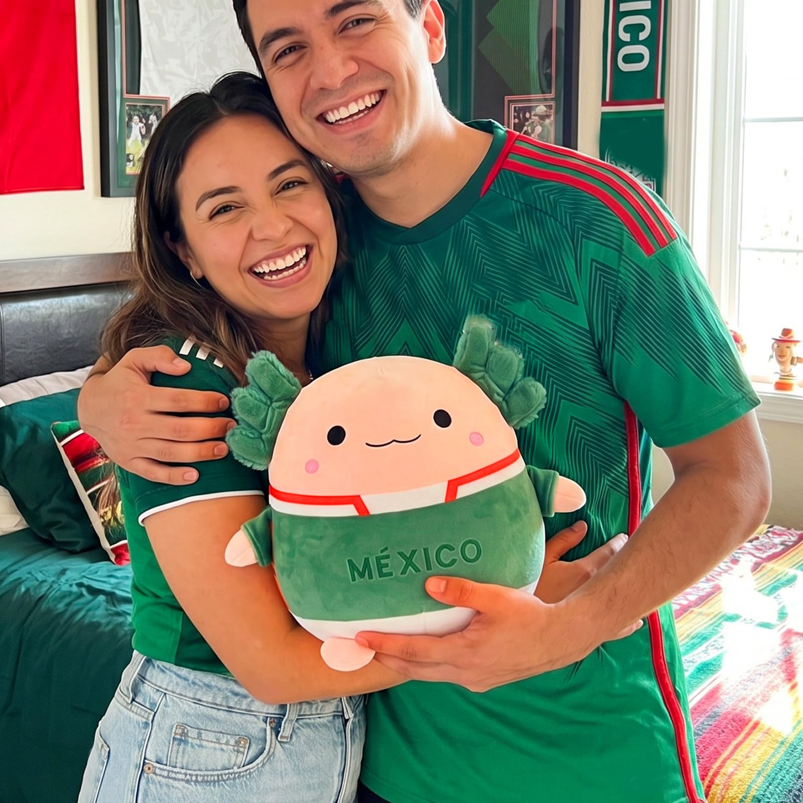 Qodwnep Mexico Axolotl Plush Pillow, Cute Axolotl Stuffed Animal Plush with Soccer Jersey, Soft Salamander Plushies Cushion for Fans, Room Decor Gifts
