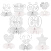 9Pcs Happy 60th Diamond Wedding Anniversary Honeycomb Centerpieces Decorations Silver 60 Anniversary Tale Party Supplies Romantic Cheer to 60 Years