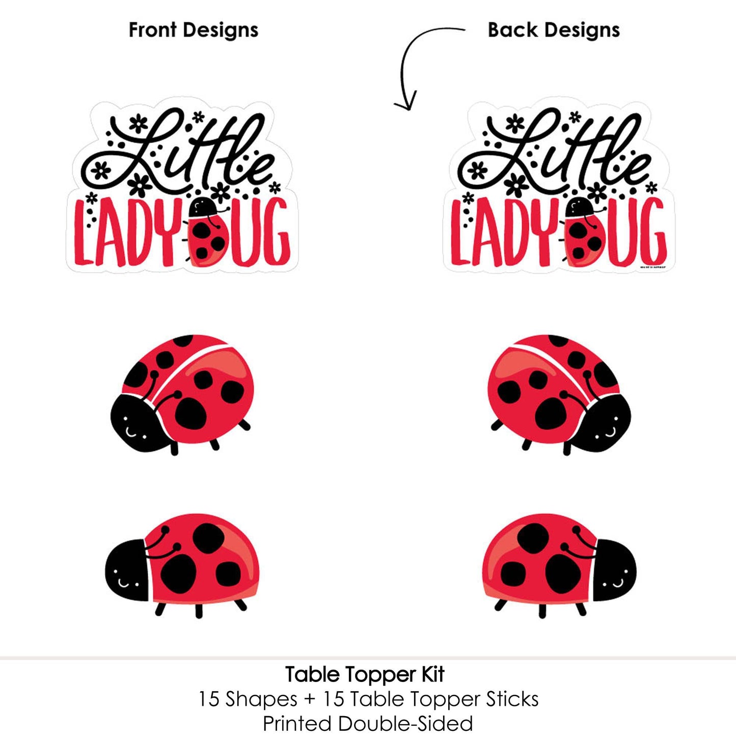 Big Dot of Happiness Happy Little Ladybug - Baby Shower or Birthday Party Centerpiece Sticks - Table Toppers - Set of 15