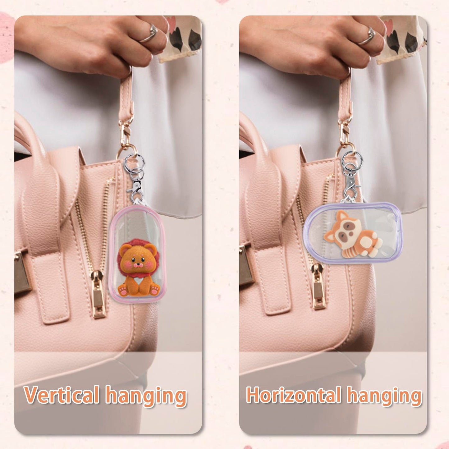 NEETUE 6 Pcs Clear Figure Display Bag with Keychain, Zipper Clear Display Case, Ball Portable Mini Doll Pouch, Figures Display Case For Figures