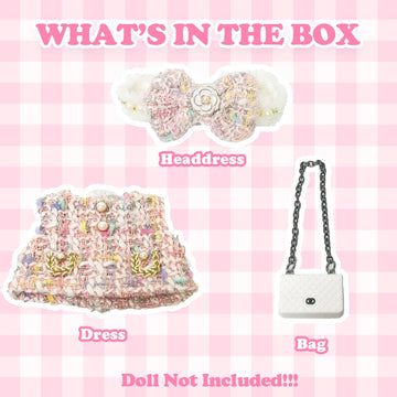 Clothes Compatible with Labubu Doll,Labubu Outfit Set - Pink Dress + Bow Headband + White Shoulder Bag for Labubu Dolls, Stylish Accessories for 17cm