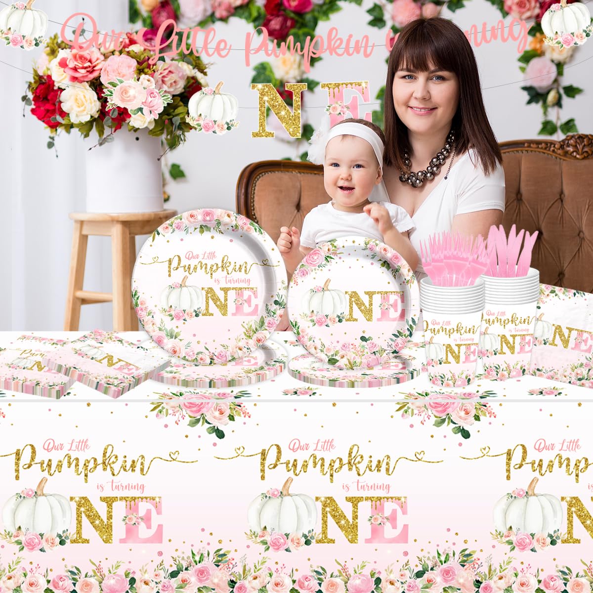 Pink Girls Our Little Pumpkin is Turning Tableware