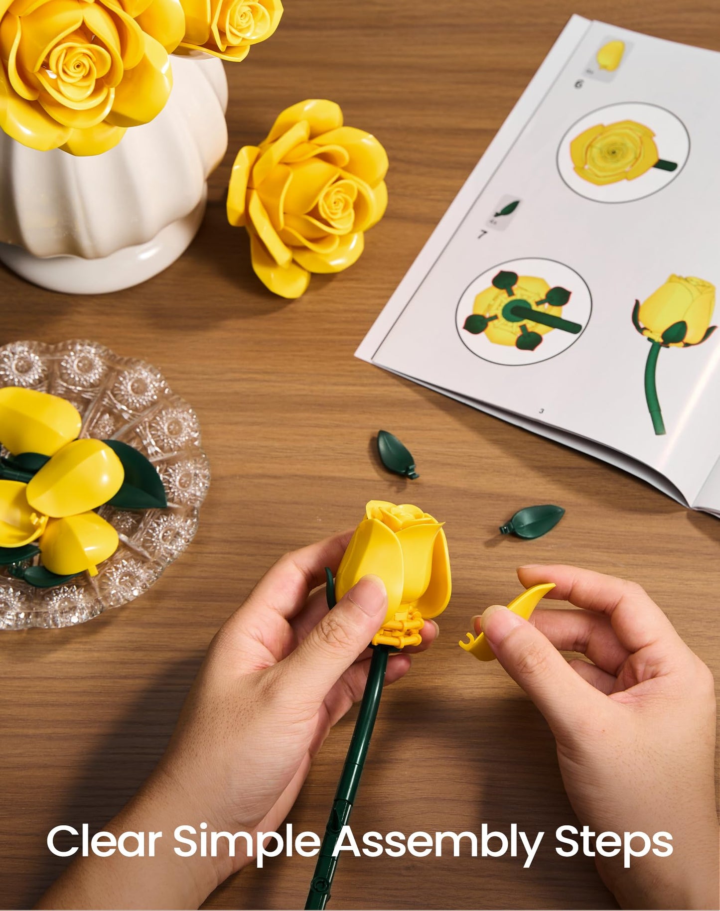 iATOM Yellow Rose Bouquet Building Set, 12Pcs Flowers Botanical Collection Kit for Adults, for Her/Girlfriend/Mom/Wife/Couple, Modern Home Office