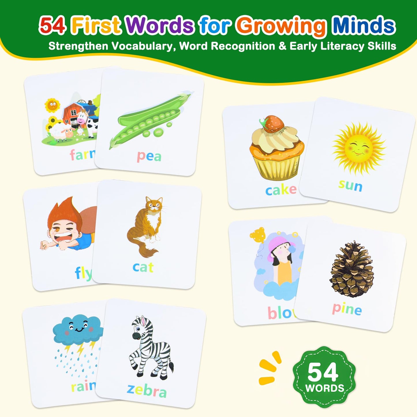 Humerry Spelling Games for Kids Ages 3-6, CVC Word Matching Letter Game, Phonics Learning Toy with 54 Flash Cards for Preschool Boys Girls