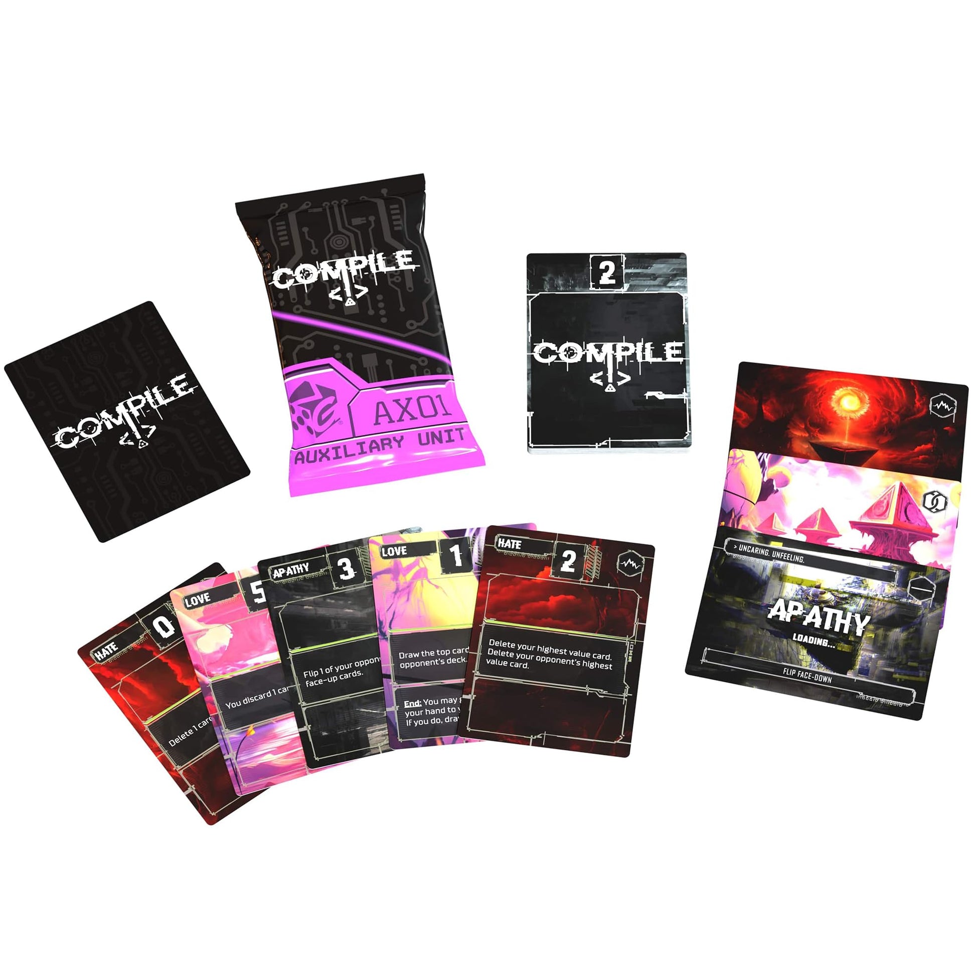 Synapses Games: Compile: Aux 1 - Expansion, Auxiliary Unit, Area Control Strategy Card Game, 3 New Protocols, Play As AI, Ages 14+, 2 Players