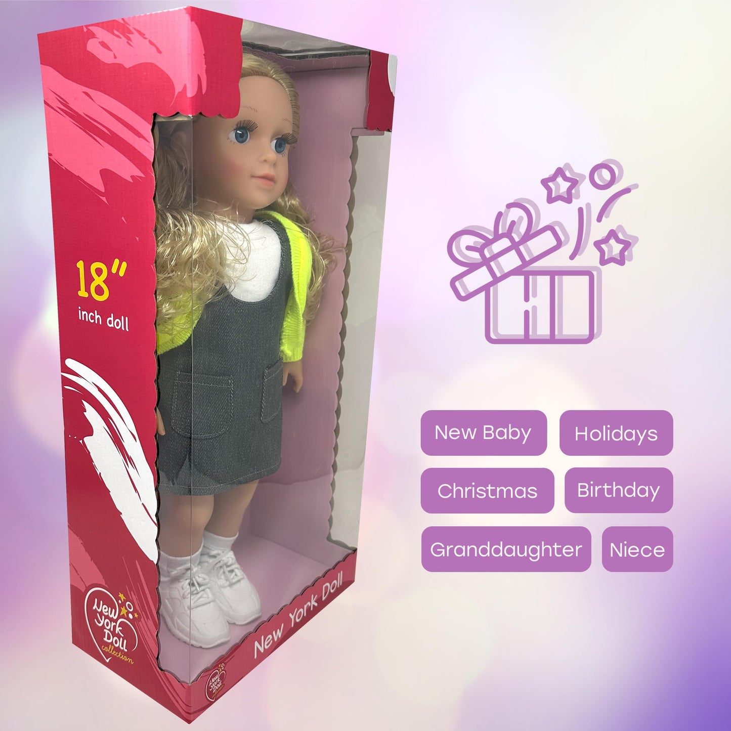 18 Inch Dolls with Soft Hair and Accessories - Soft Body 18 inch Doll with Poseable Vinyl Arms & Legs, Dress Outfit - Cute 18" Doll Set for Girls