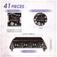 41PCS Happy Retirement Party Decorations for Men and Women,Black Silver Happy Retirement Paper Plates Napkins and Tablecloth Disposable Dinnerware