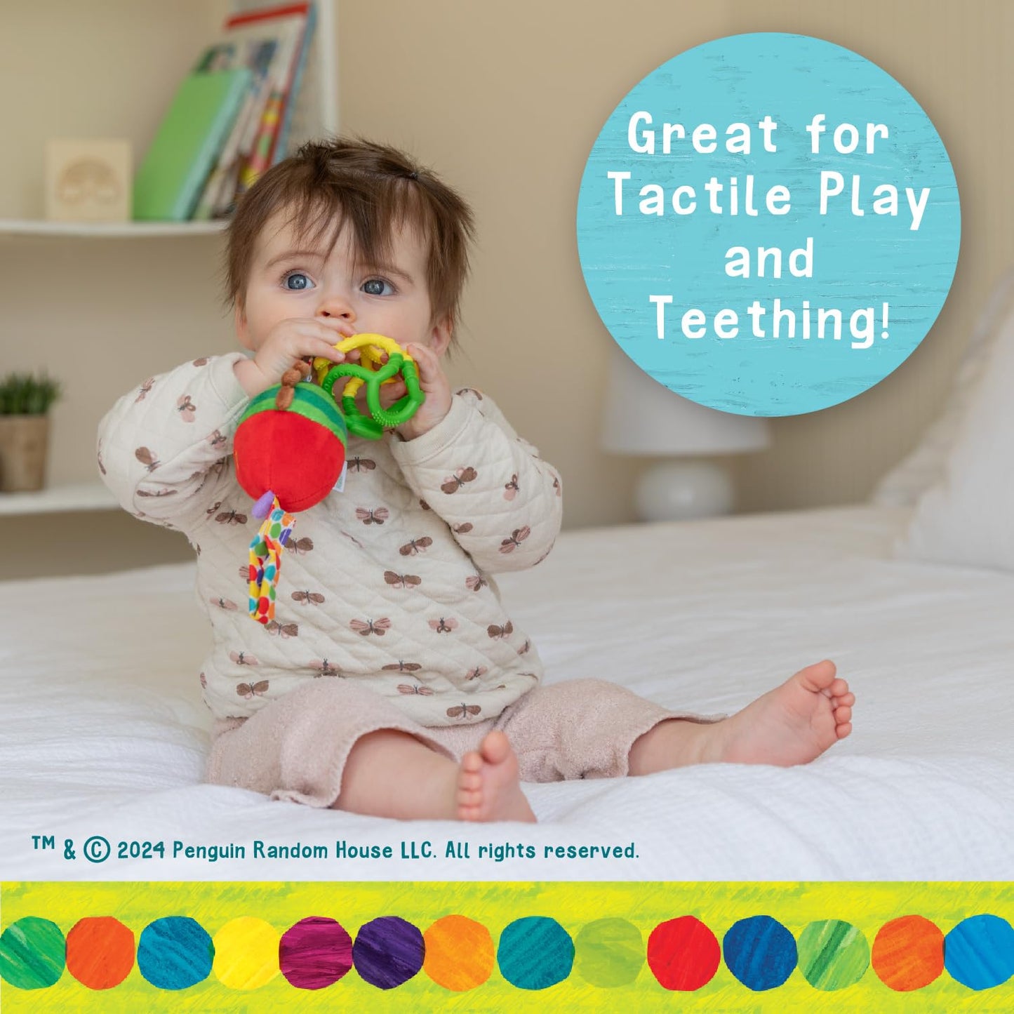 Eric Carle Very Hungry Caterpillar Chime Toy with Silicone Gummi Ogobolli - Makes Sound When Shaken and Great for Teething - Hanging Loop for On