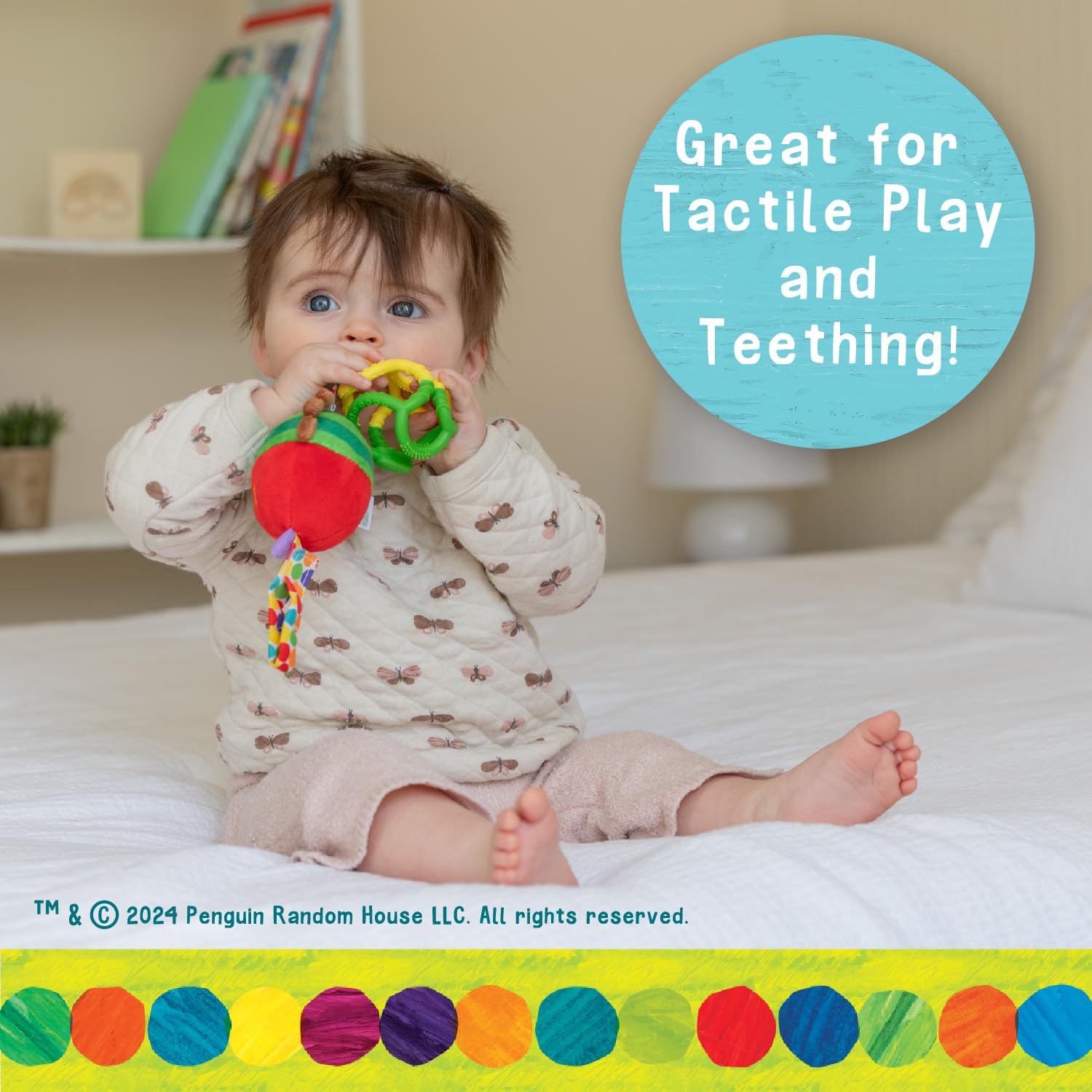Eric Carle Very Hungry Caterpillar Chime Toy with Silicone Gummi Ogobolli - Makes Sound When Shaken and Great for Teething - Hanging Loop for On