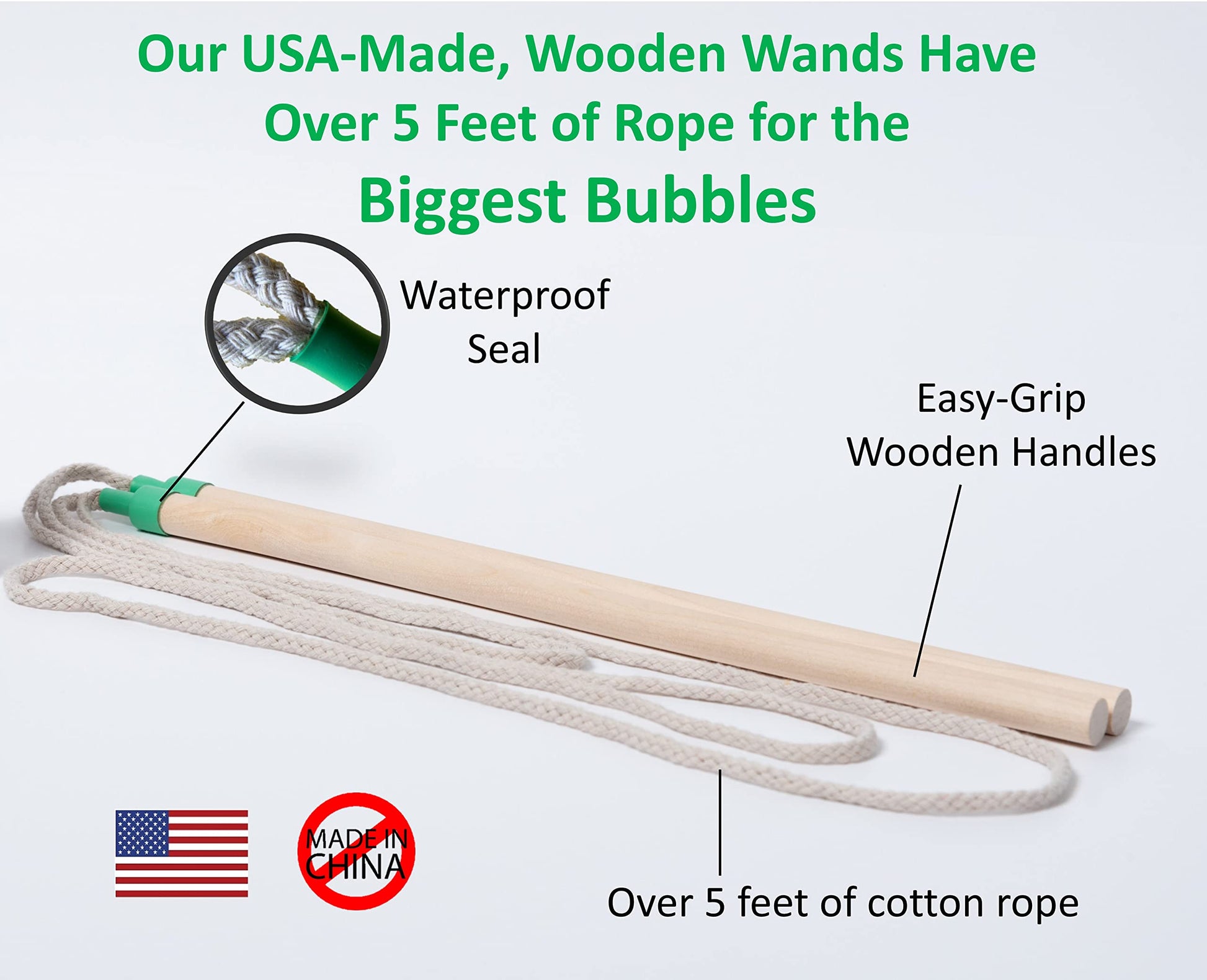 Bubbleventi Giant Bubble Wands | 3-Pack of Wooden Wands | Made in USA | Perfect for Kids | Use at Birthdays and for STEM/Family Fun